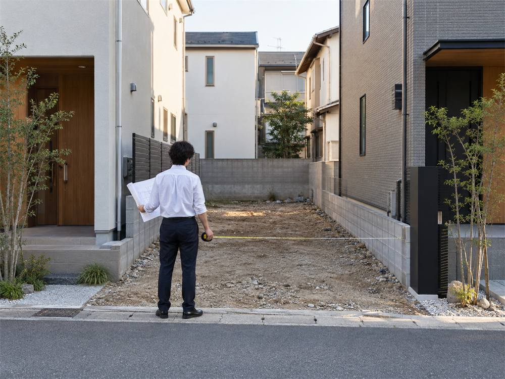 敷地を確かめる建築士